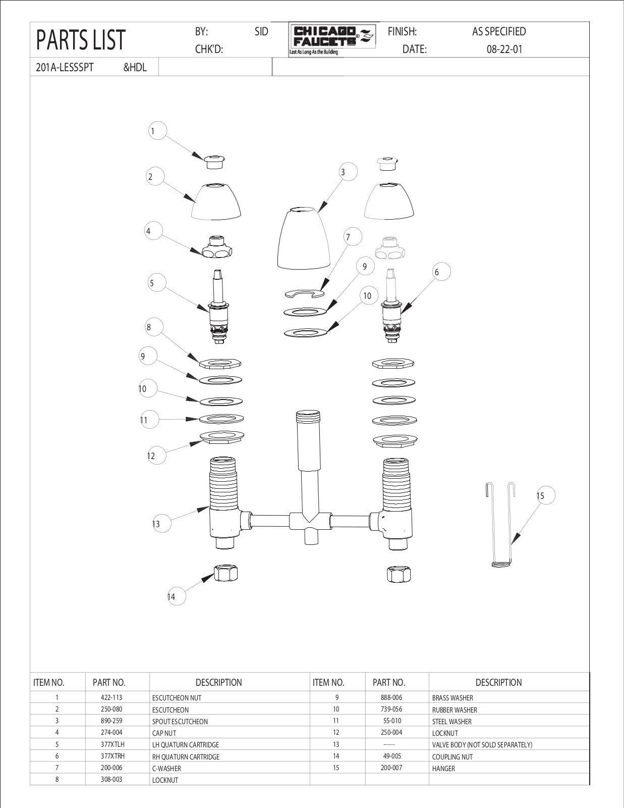 Chicago Faucet 201A-HDL Parts List