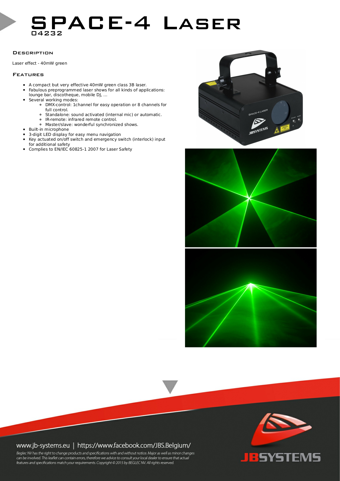 JB Systems Space 4 Laser operation manual