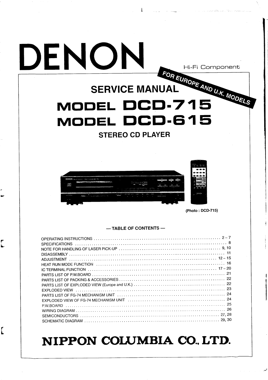 Denon DCD-615, DCD-715 Service Manual