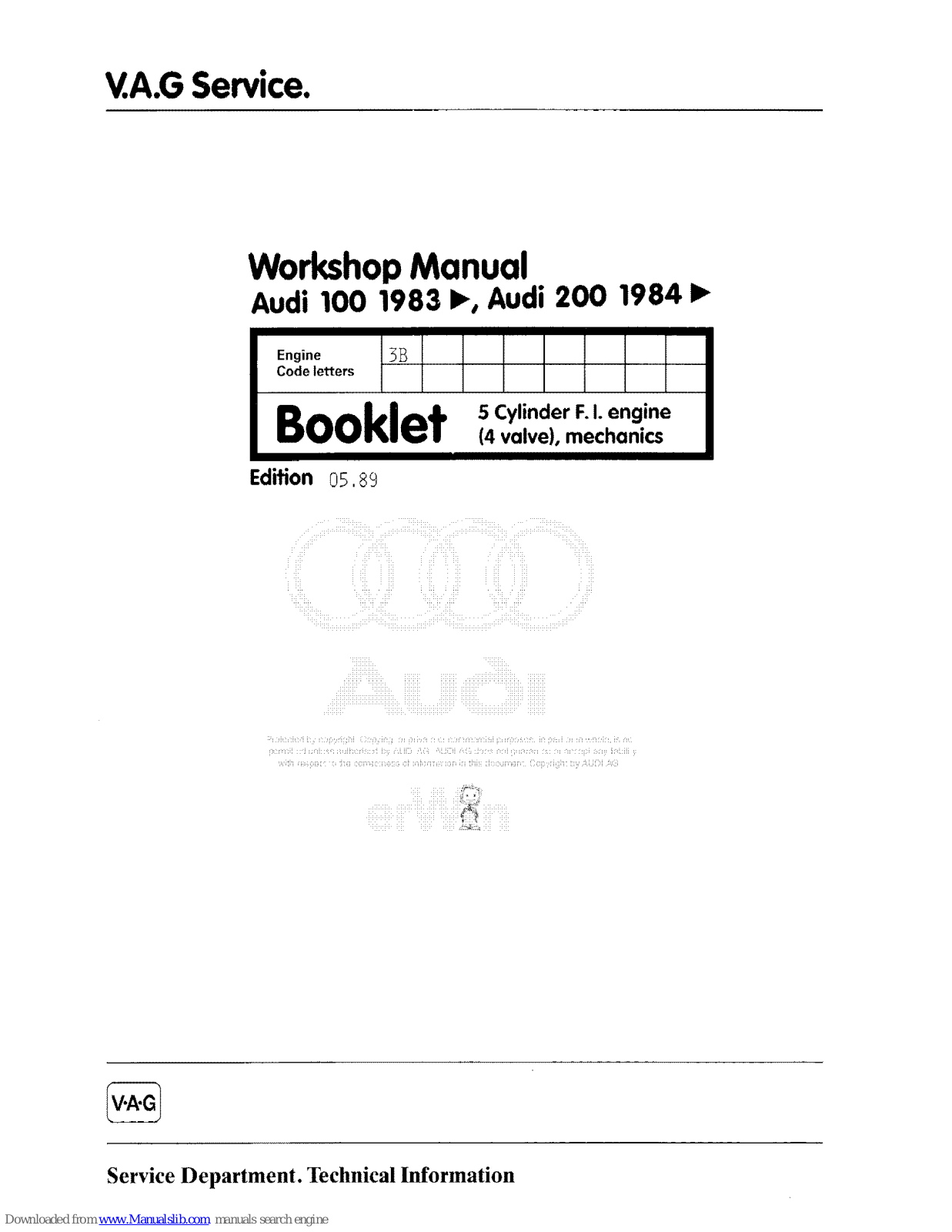 Audi 100 1983, 200 1984 Workshop Manual