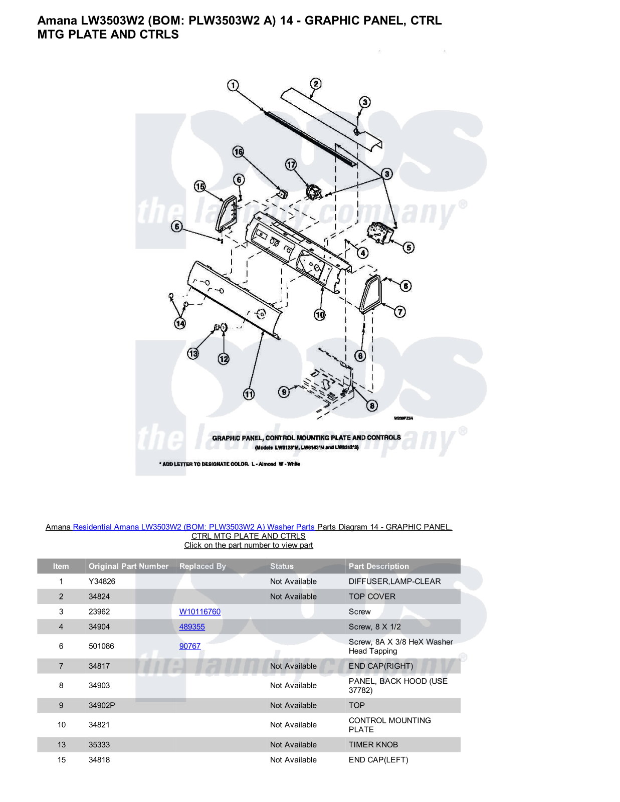 Amana LW3503W2 Parts Diagram