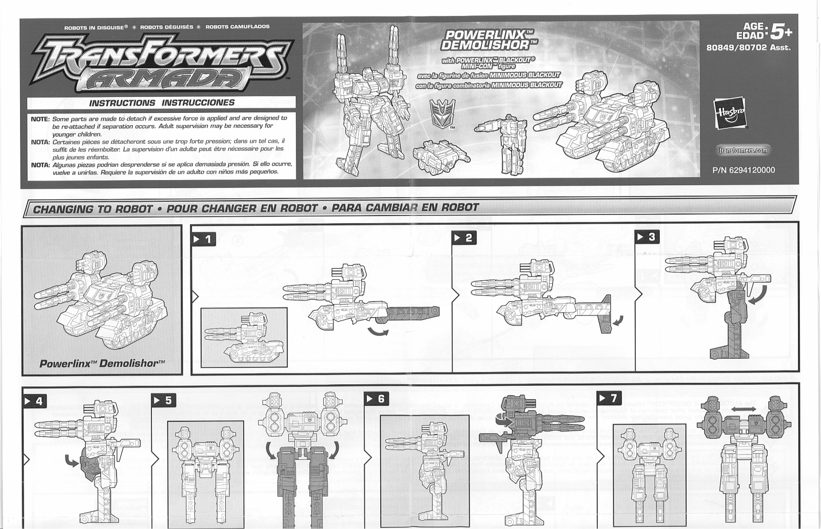 Hasbro TRANSFORMERS ARMADA DEMOLISHOR WITH BLACKOUT User Manual