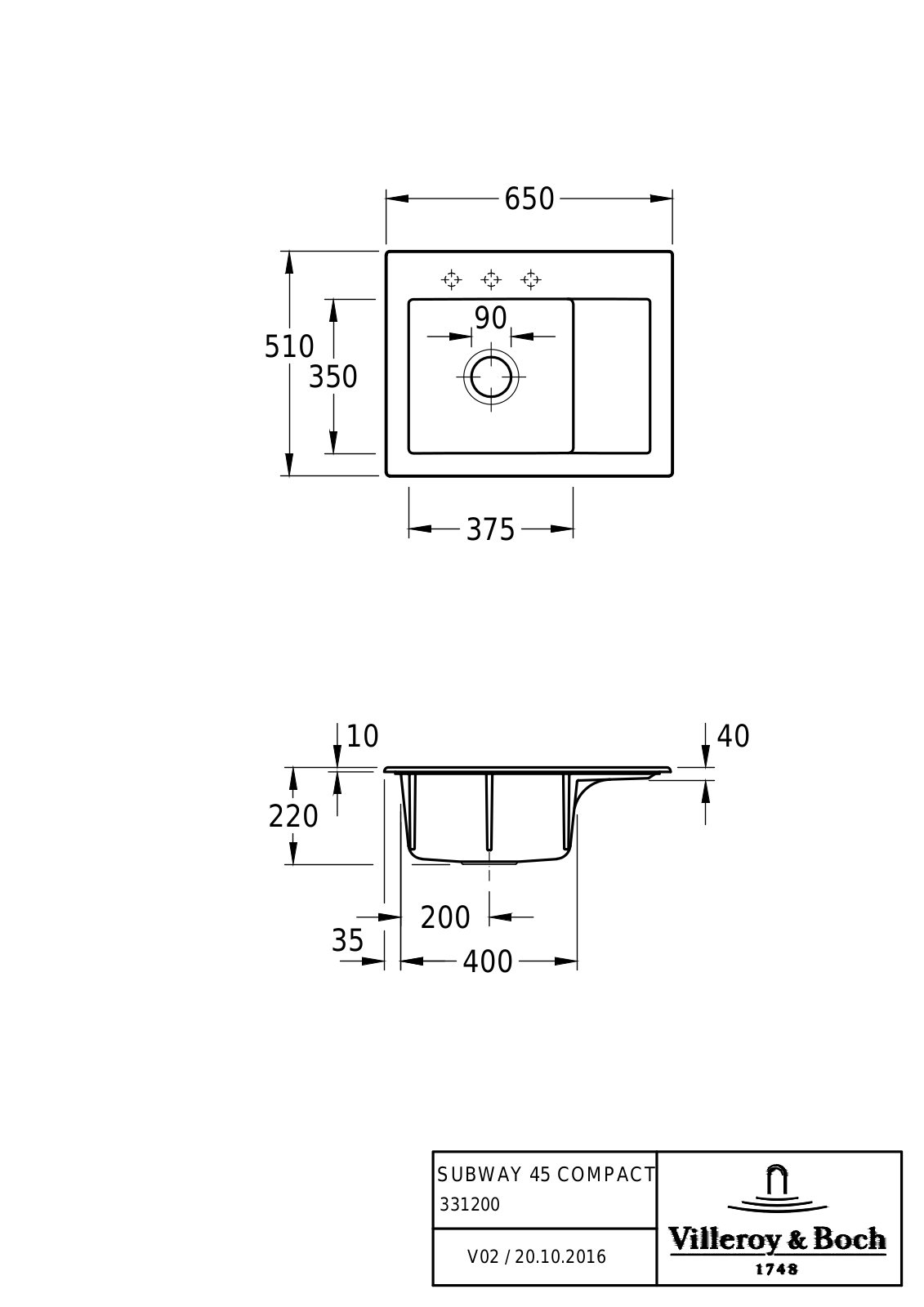 Villeroy & Boch 331200 Technical drawing - ManualMachine.com
