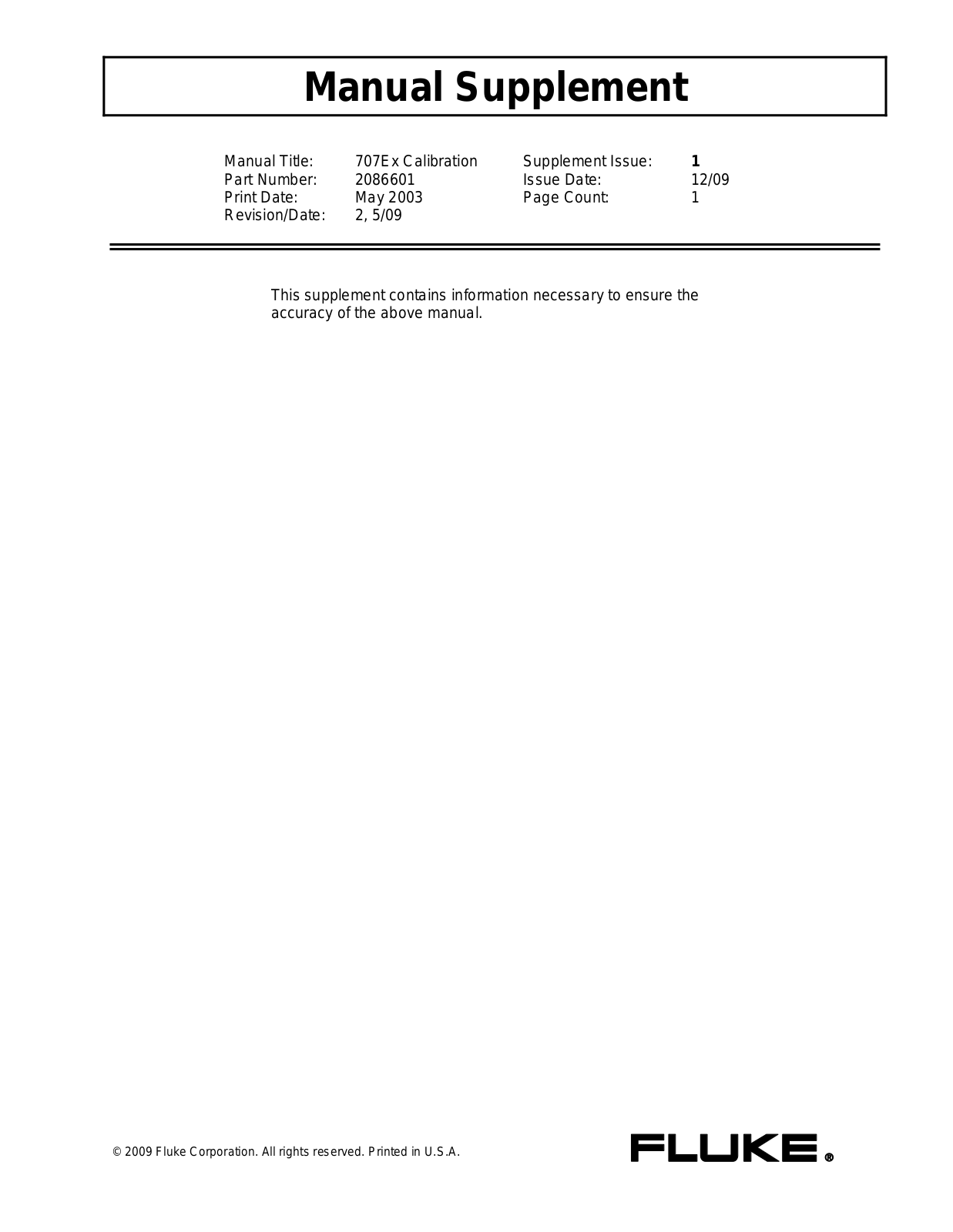 Fluke 707 User Manual