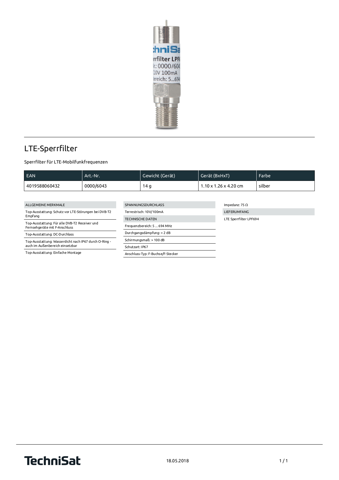 TechniSat LPF694 Technische details - ManualMachine.com