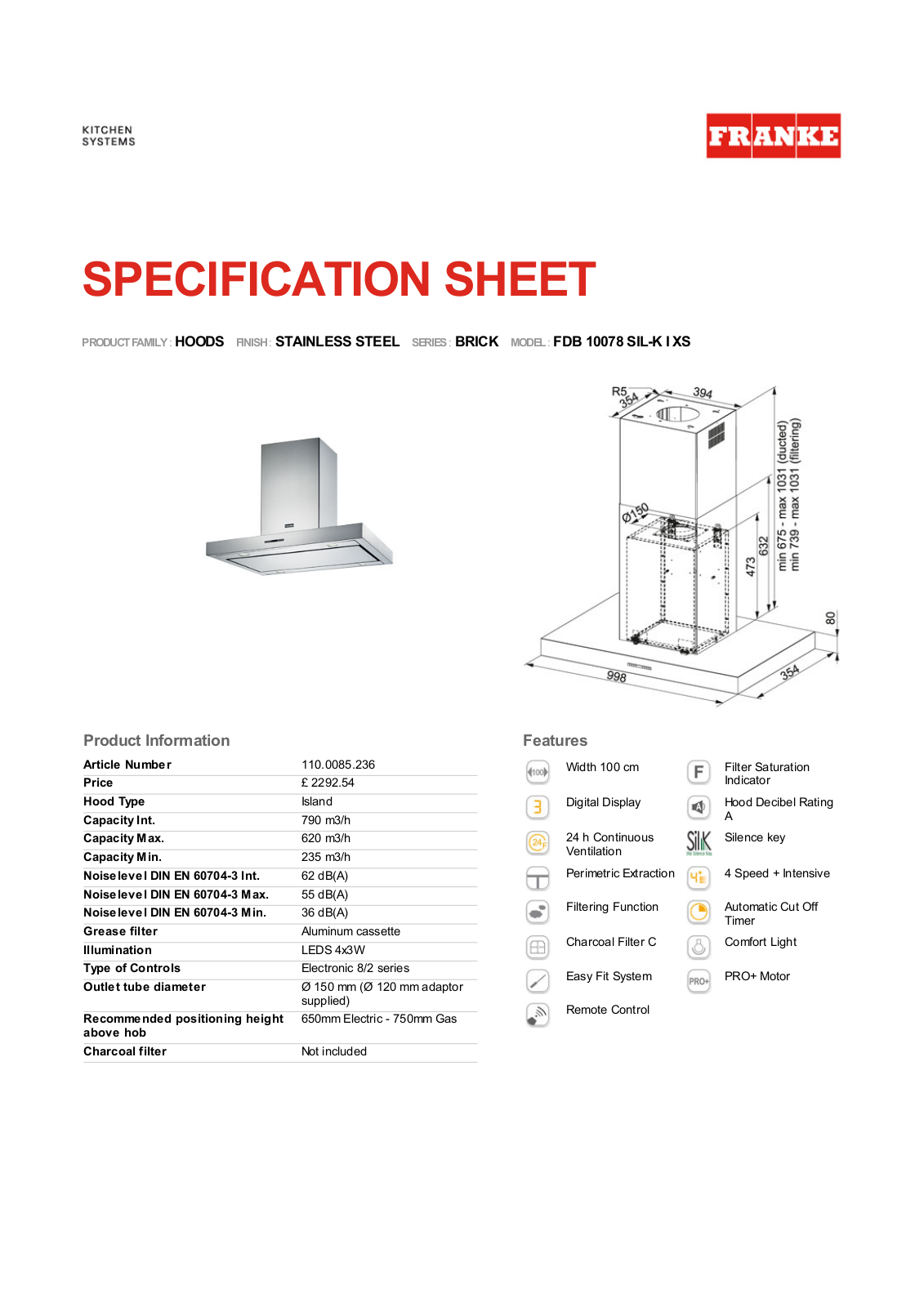 Franke Foodservice FDB 10078 SIL-K I XS User Manual