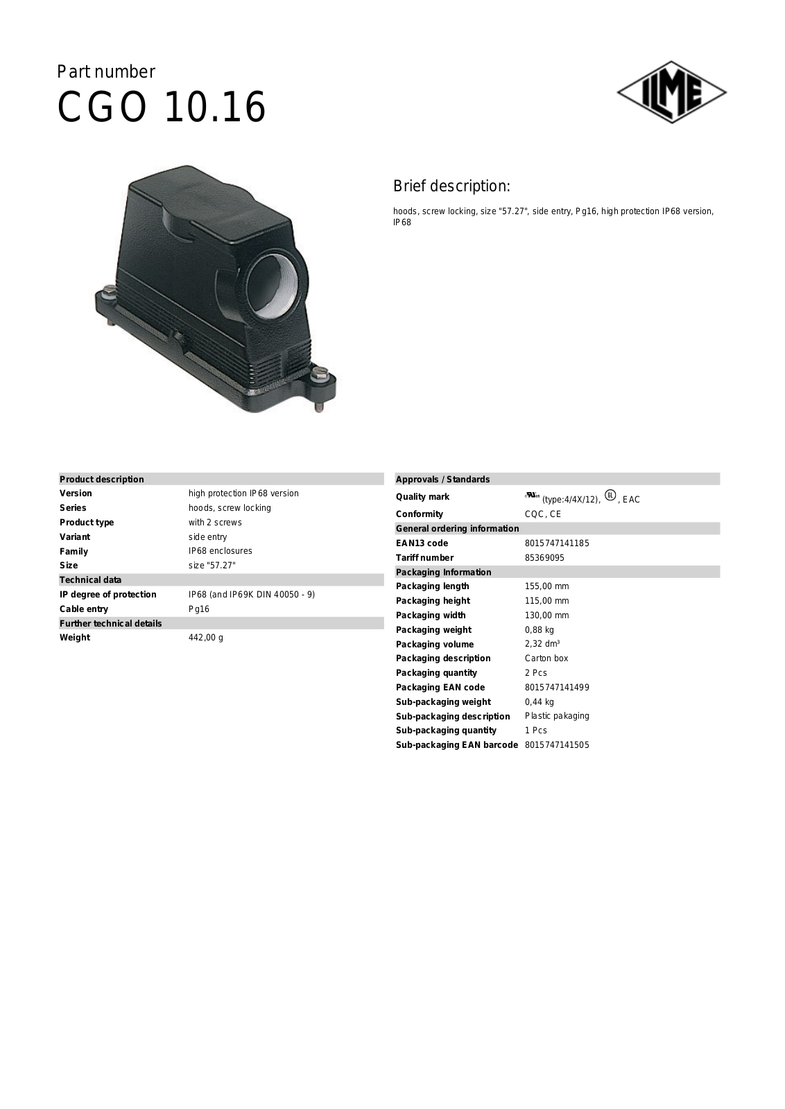 Datasheet CGO-10.16 Datasheet (ILME) - ManualMachine.com