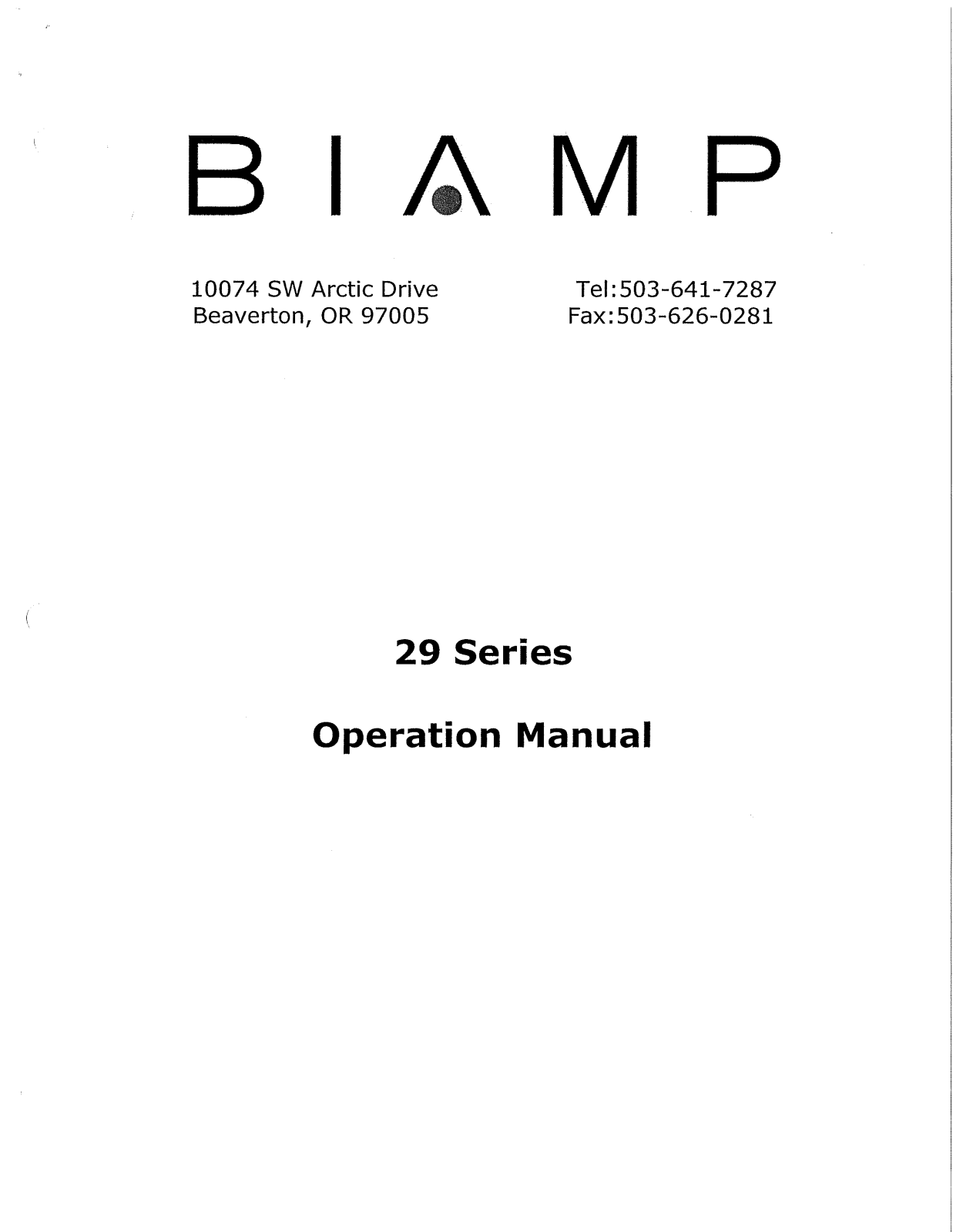 Biamp 29 SERIES User Manual