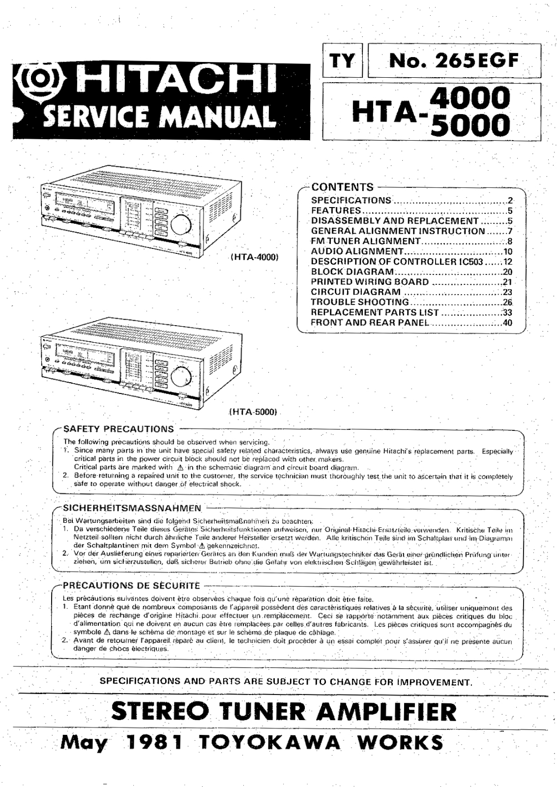 Hitachi HTA-4000, HTA-5000 Service manual