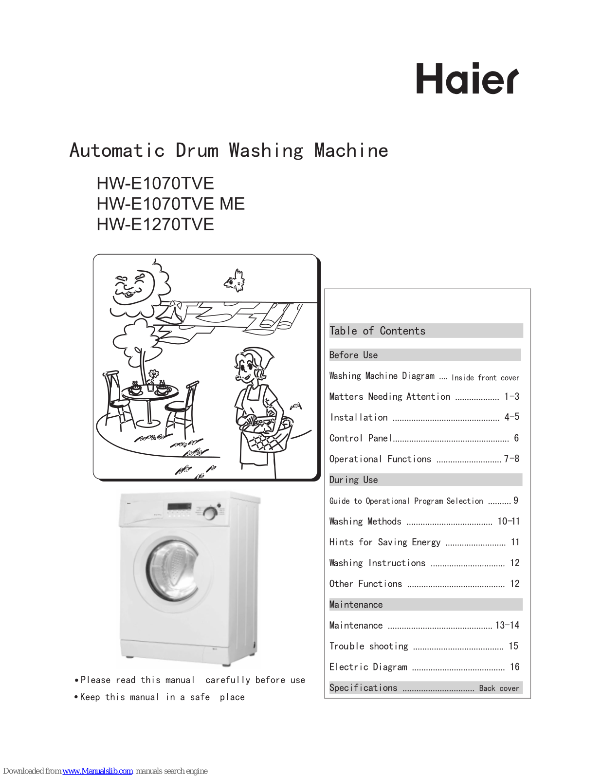 Haier HW-E1070TVE, HW-E1070TVEME, HW-E1270TVE User Manual