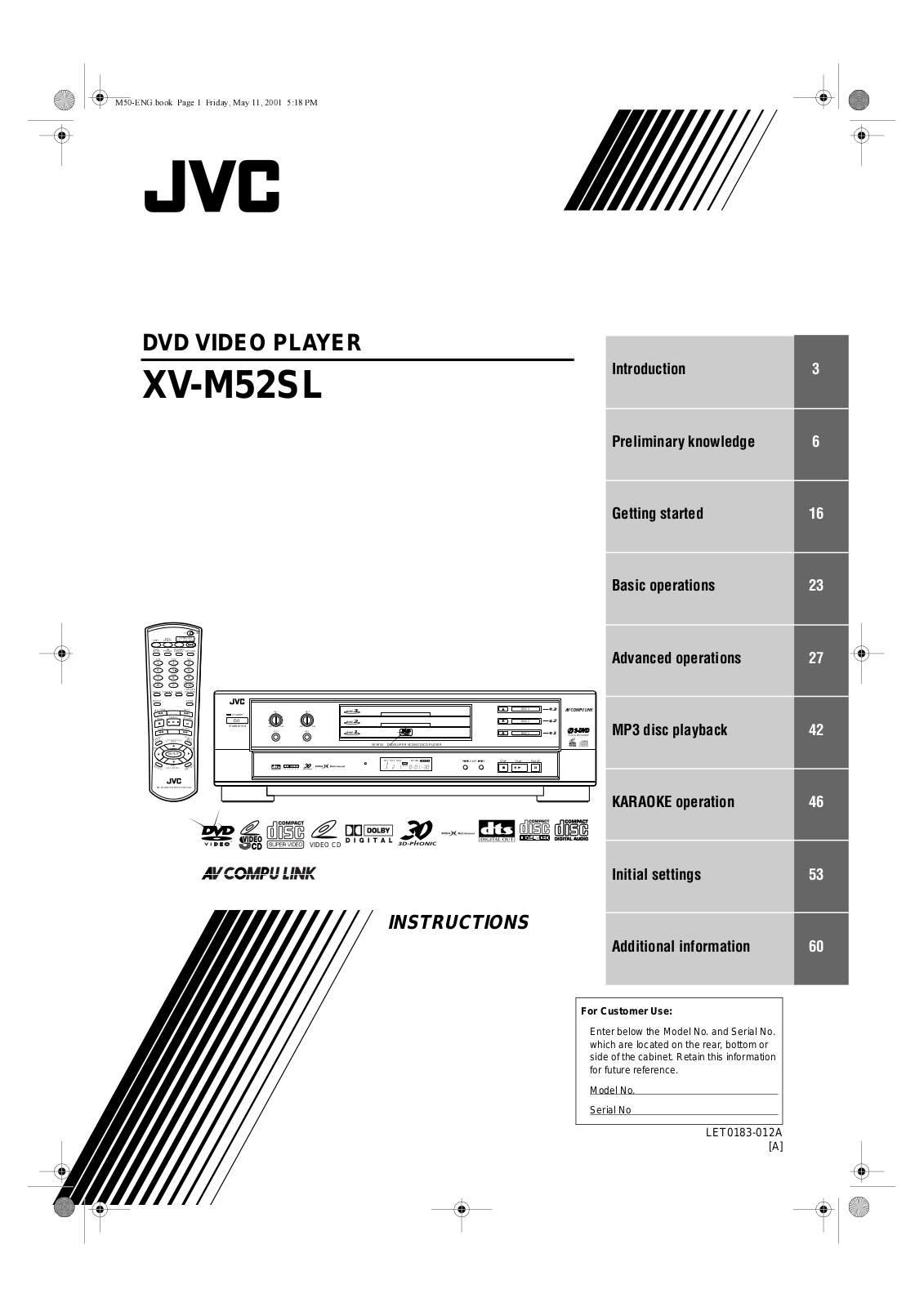 JVC XV-M52SL User Manual