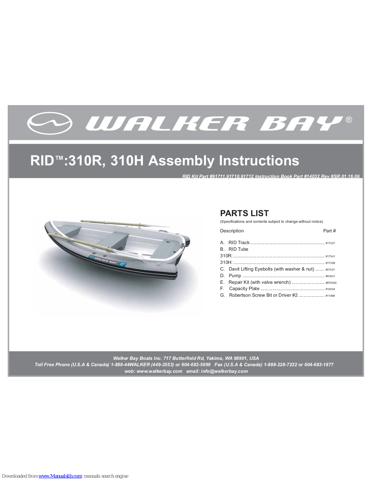 Walker Bay 310R, 310H Assembly Instruction Manual