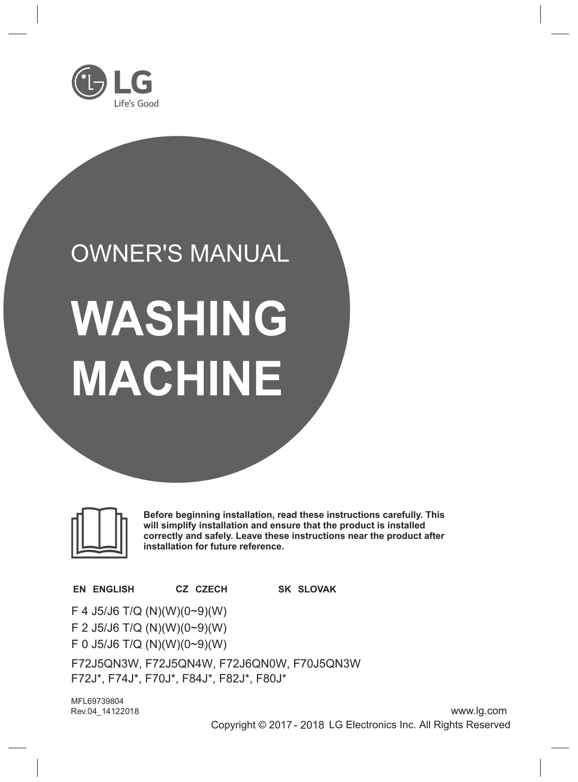 LG F72J5QN4W Operating Instructions