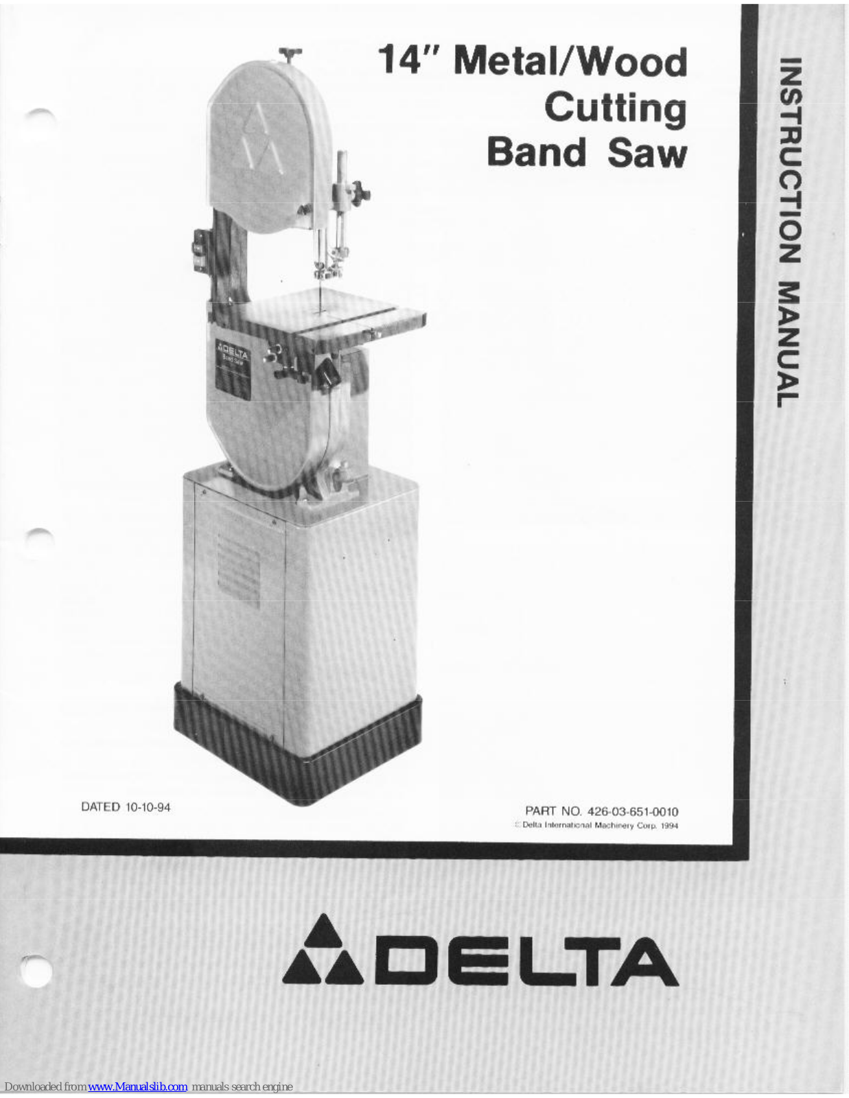 DeWalt 14'' Metal/wood cutting band saw Instruction Manual