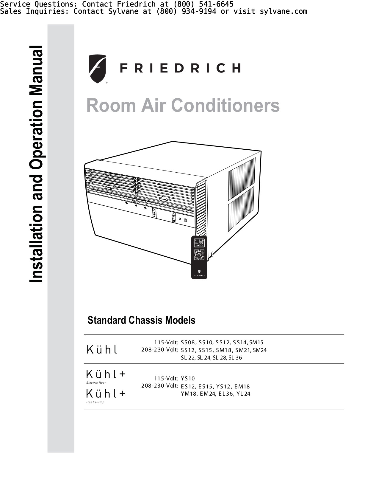 Friedrich SM18N30A, SM15N10B, SM18N30, SM15N10, SL36N30B User Manual