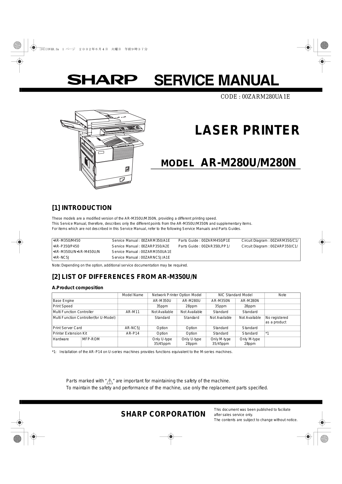 SHARP ARM280 Service Manual