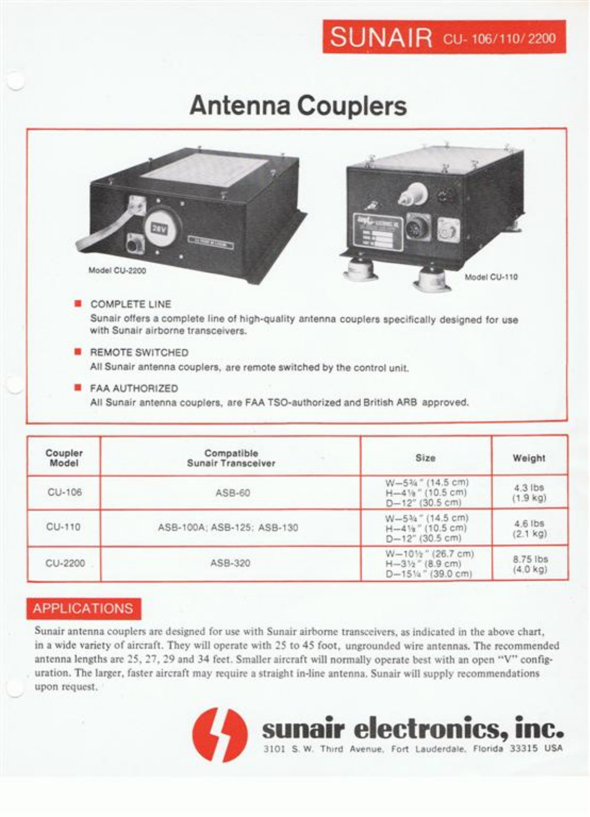 Sunair CU-106, CU-110, CU-2200 brochure - ManualMachine.com