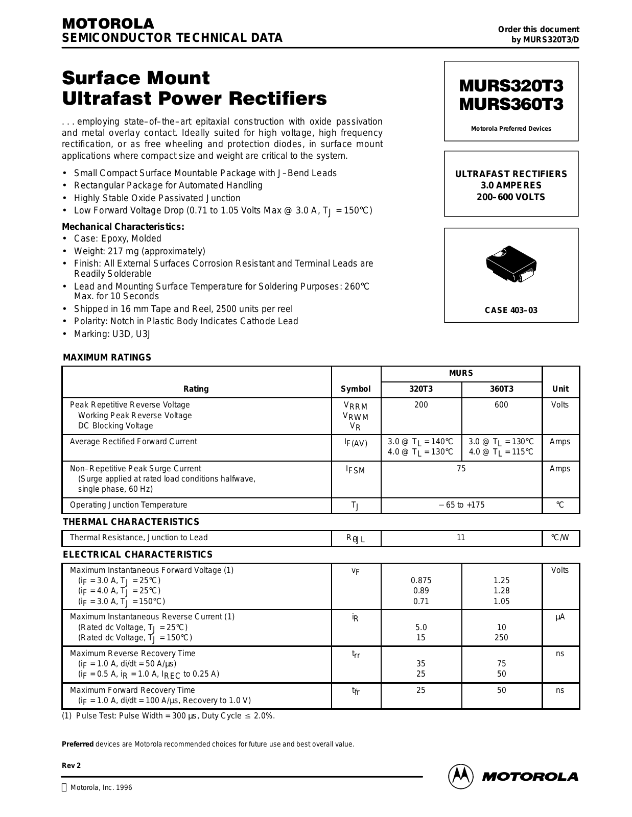 Motorola MURS320T3, MURS360T3 Datasheet