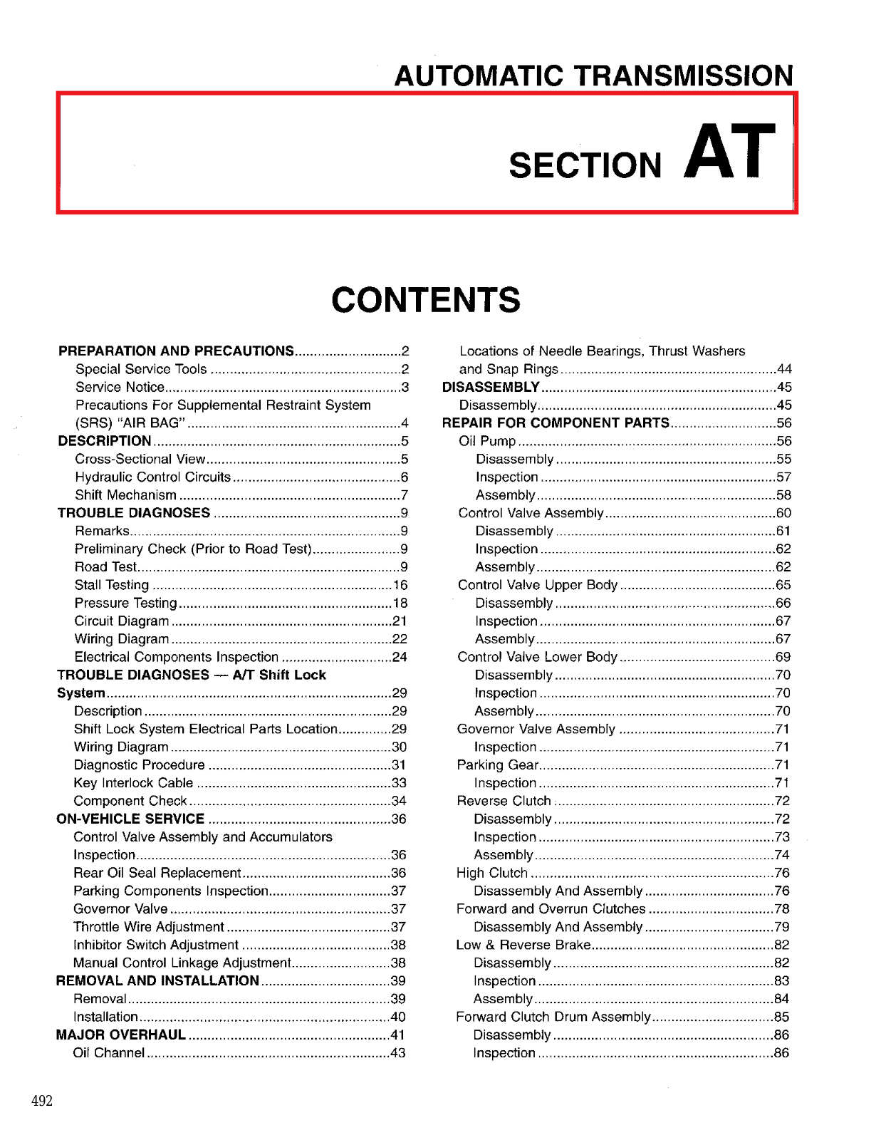 Nissan D21 Automatic Transmission  AT 1996 Owner's Manual