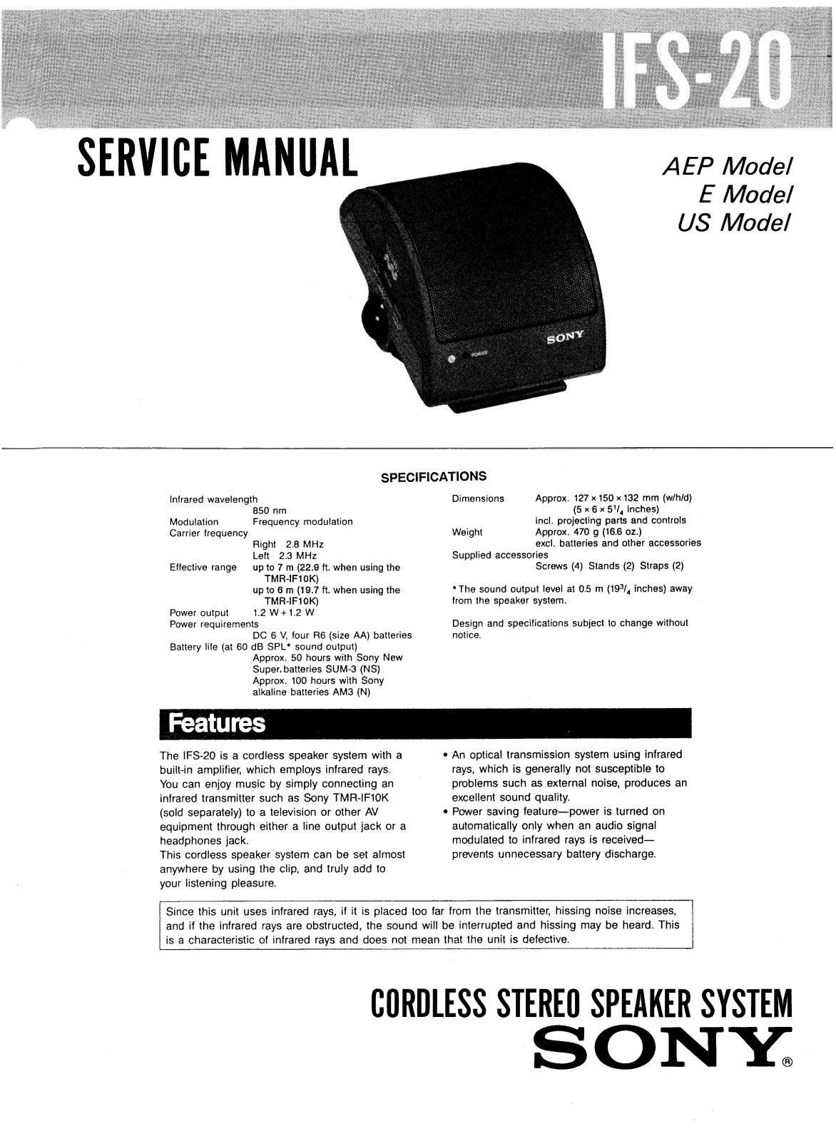 Sony IFS-20 Service manual