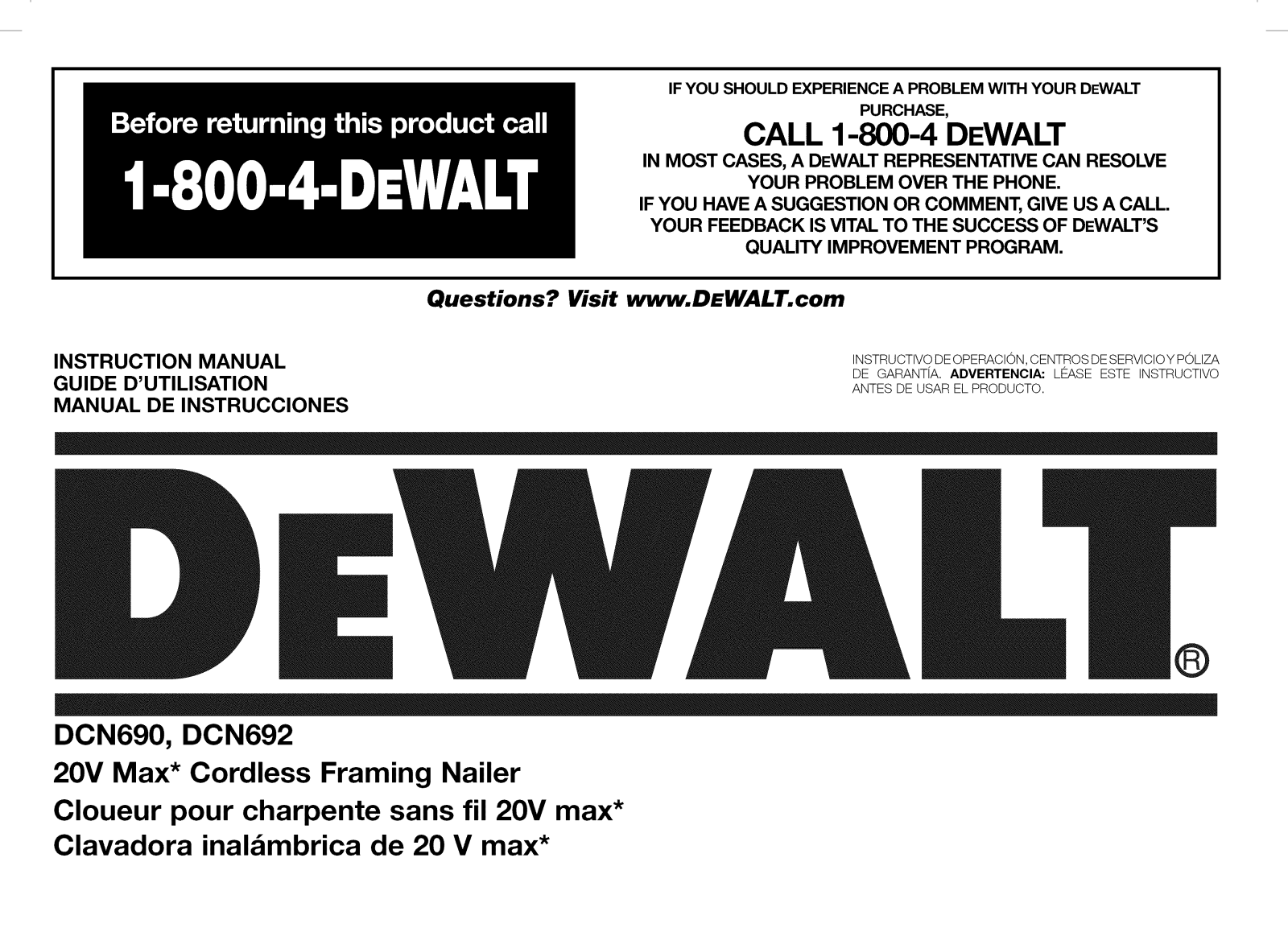 DeWalt DCN692 TYPE 1 Owner’s Manual