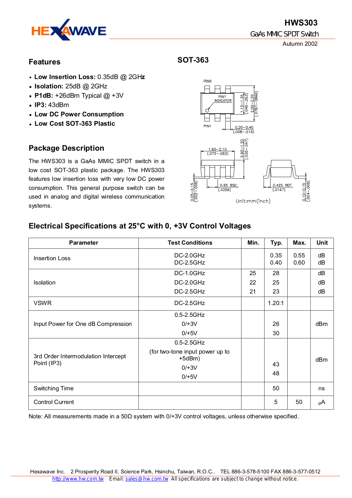 HWTW HWS303 Datasheet