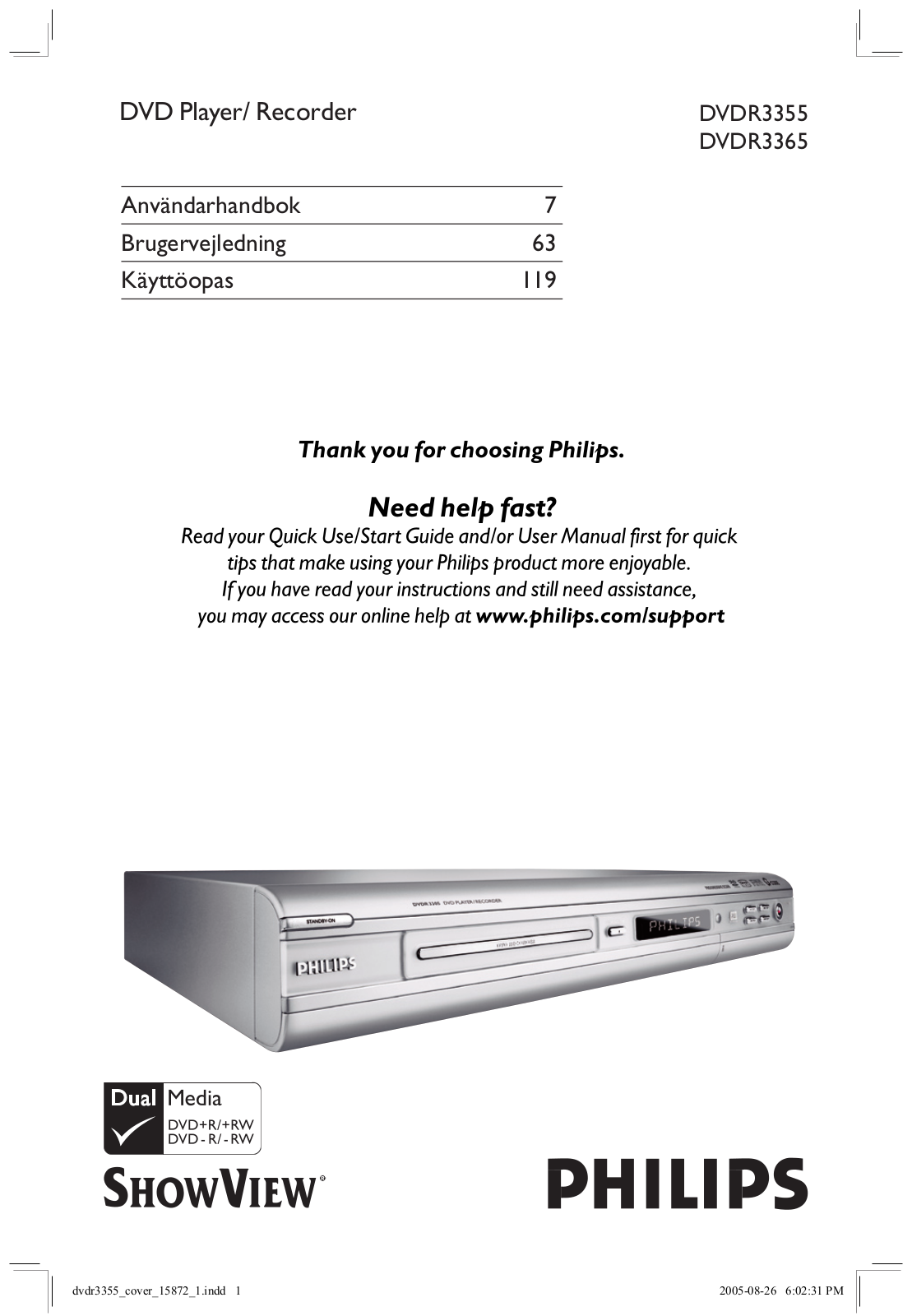 Philips DVDR3355, DVDR3365 User Manual