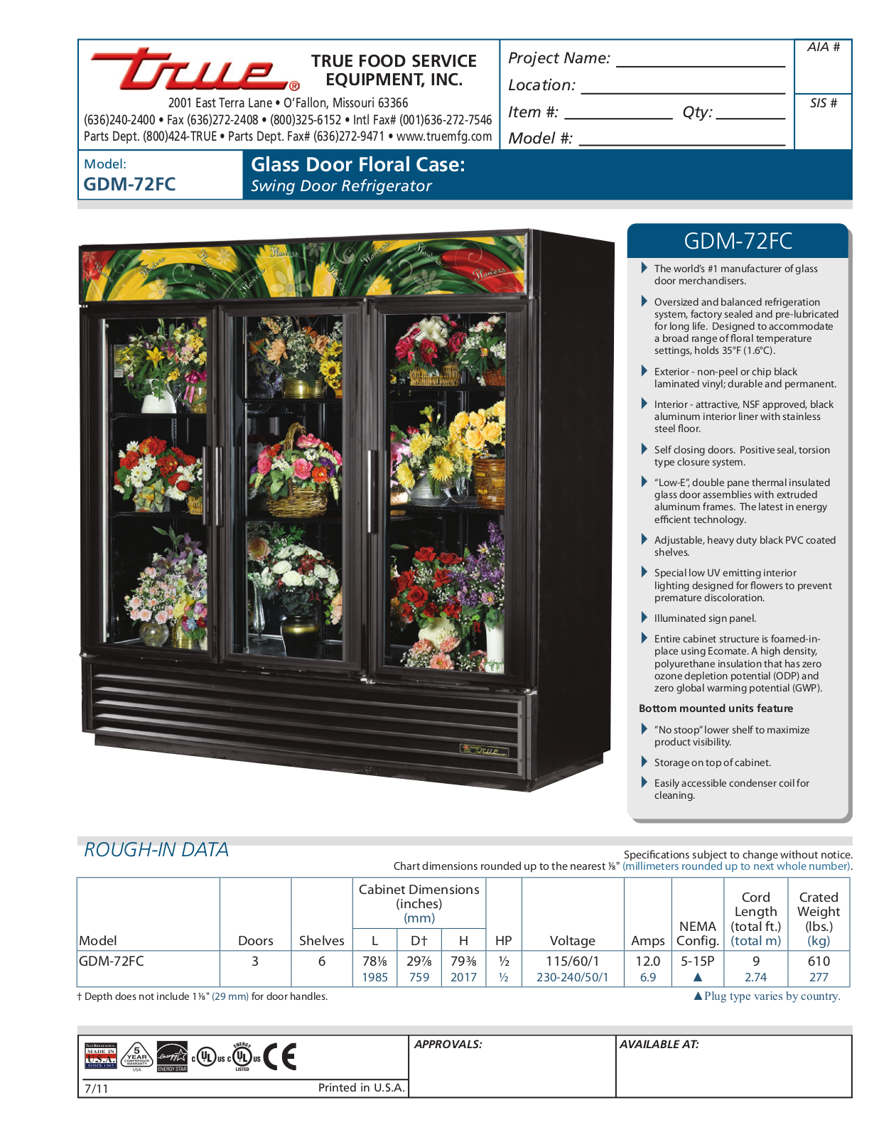 True GDM-72FC User Manual