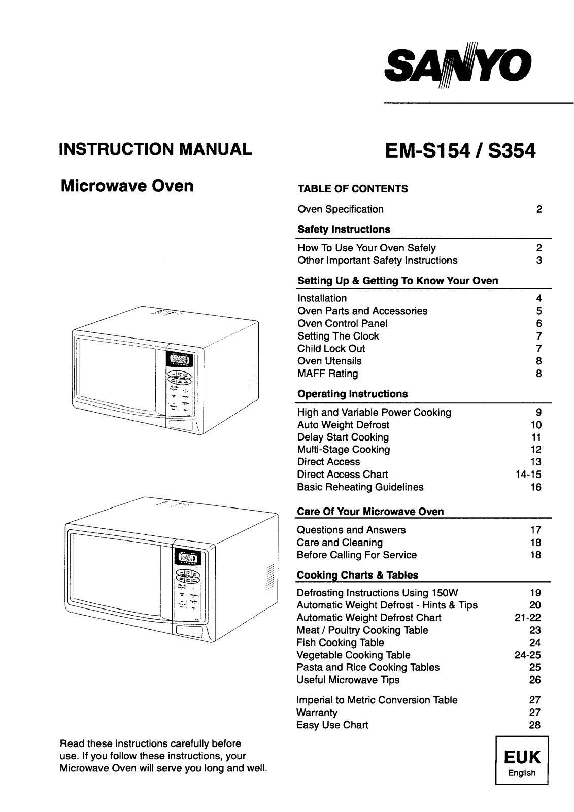 Sanyo EM-S354 Instruction Manual