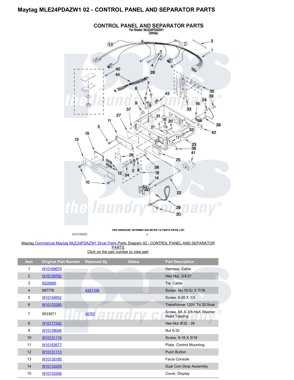 Maytag MLE24PDAZW1 Parts Diagram