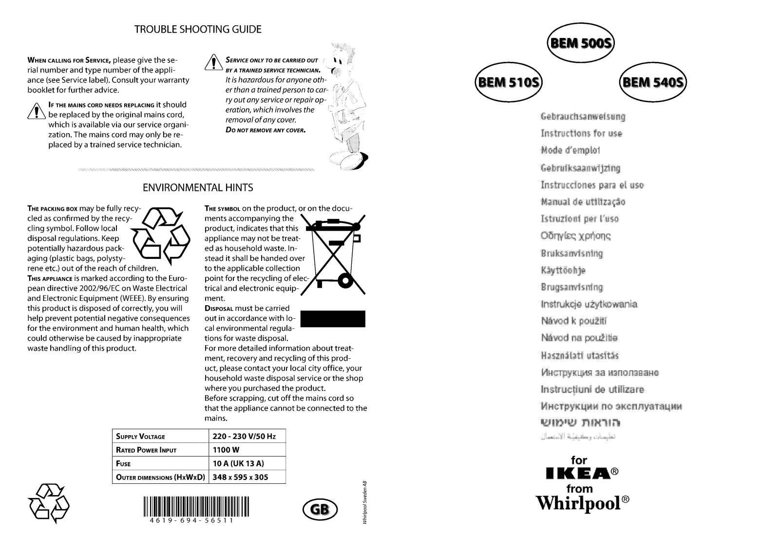 IKEA BEM 510S User Manual