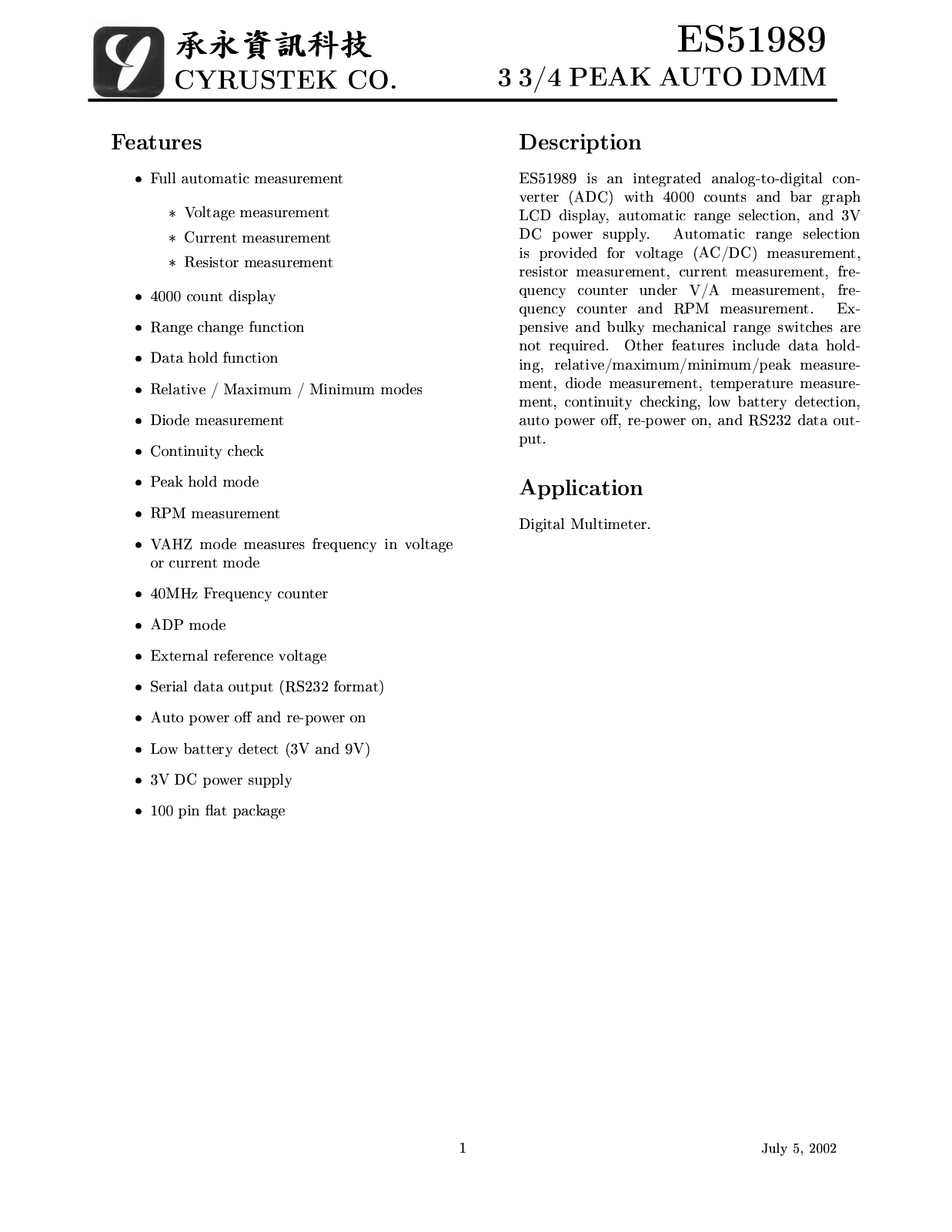 CYRTK ES51989Q Datasheet