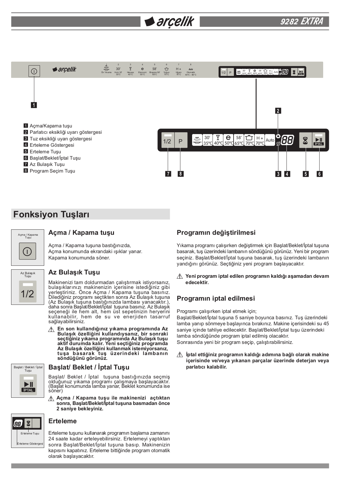 Arçelik 9282 EXTRA QUICK REFERENCE GUIDE - ManualMachine.com