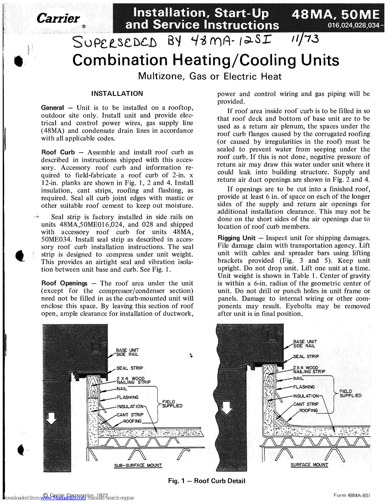 Carrier 48MA016, 48MA024, 48MA028, 48MA034, 50ME016 Installation, Start-up And Service Instructions Manual - ManualMachine.com
