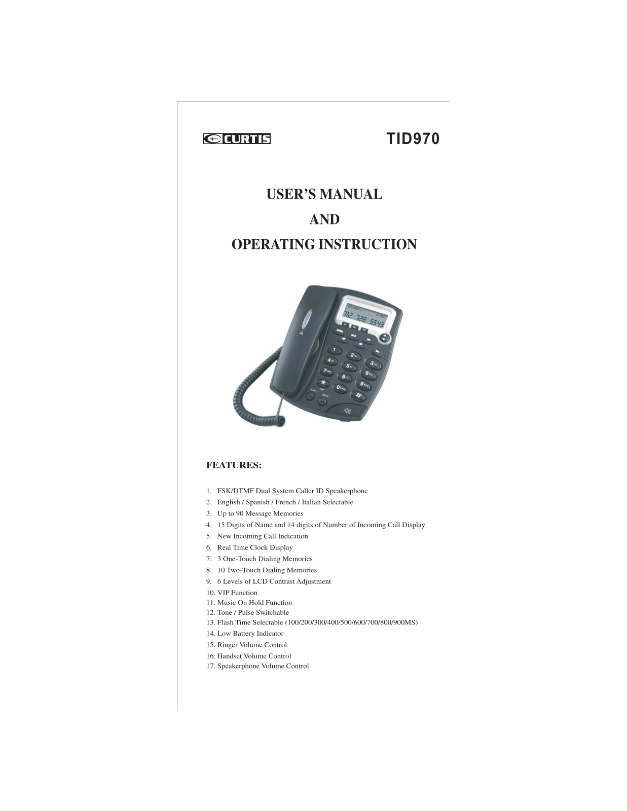 CURTIS TID970 User Manual