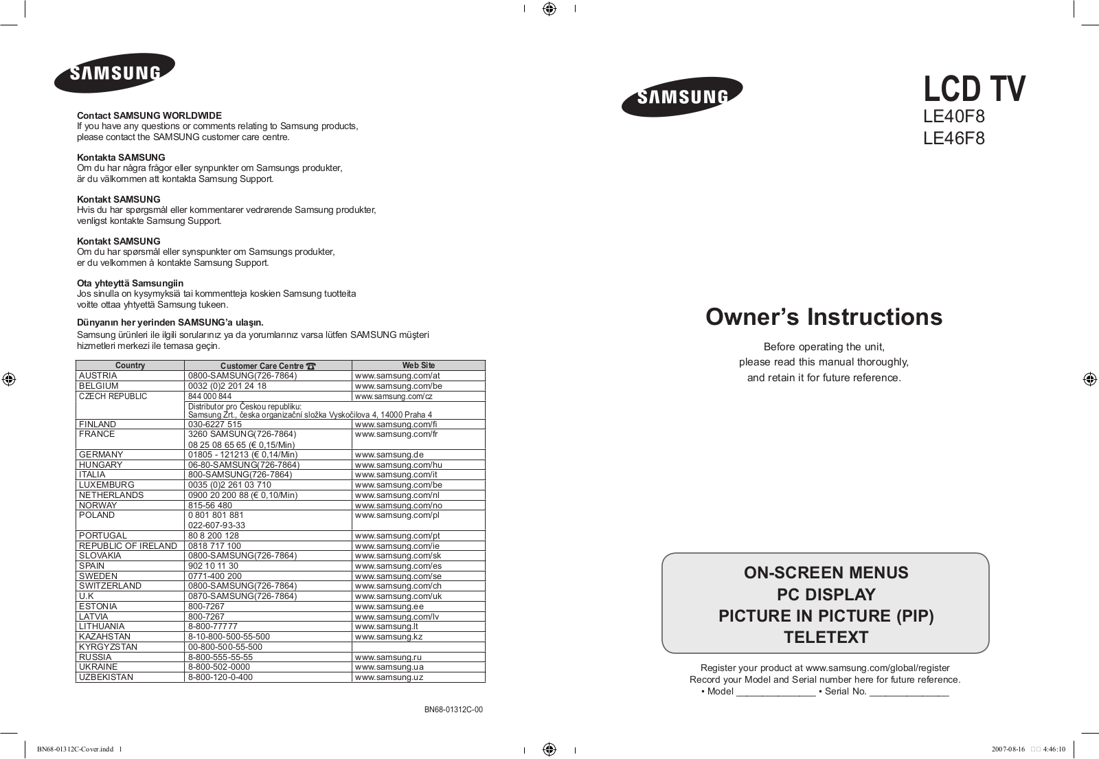 SAMSUNG LE40F86BD User Manual