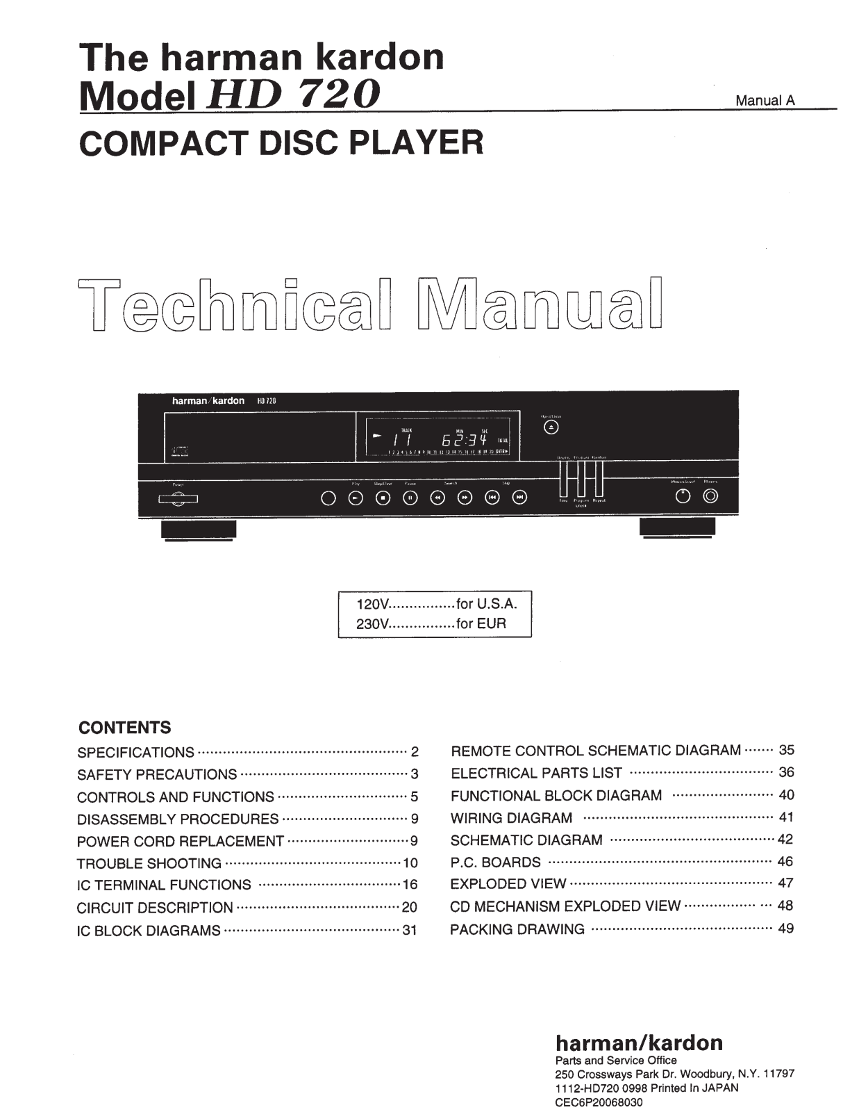 Harman Kardon HD-720 Service manual