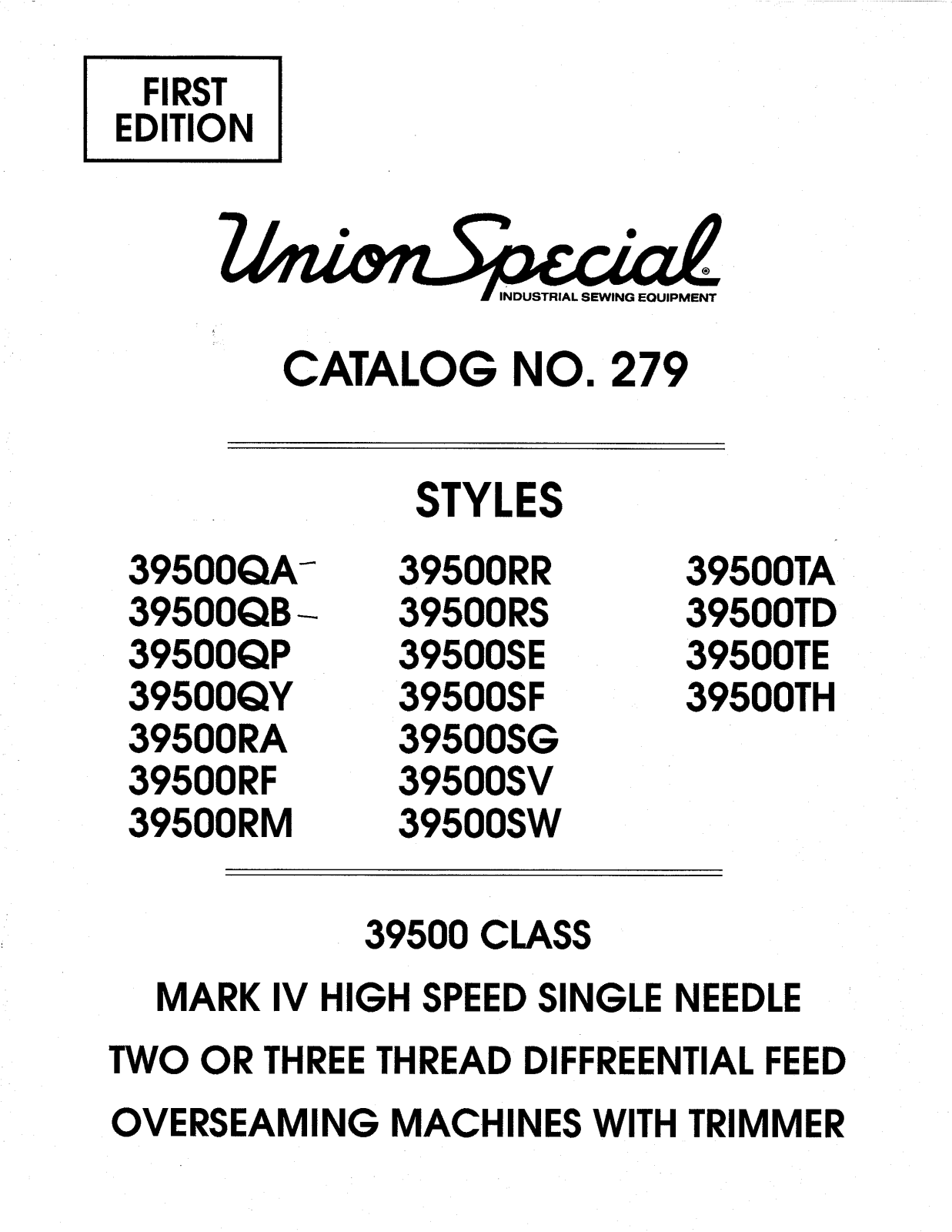 Union Special 39500QY Parts List