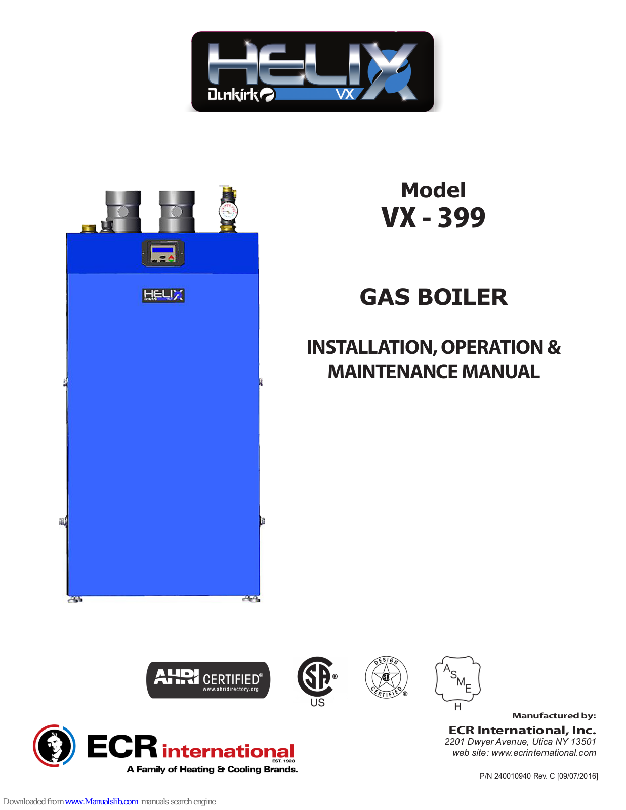 DUNKIRK VX-399 Installation, Operation & Maintanance Manual