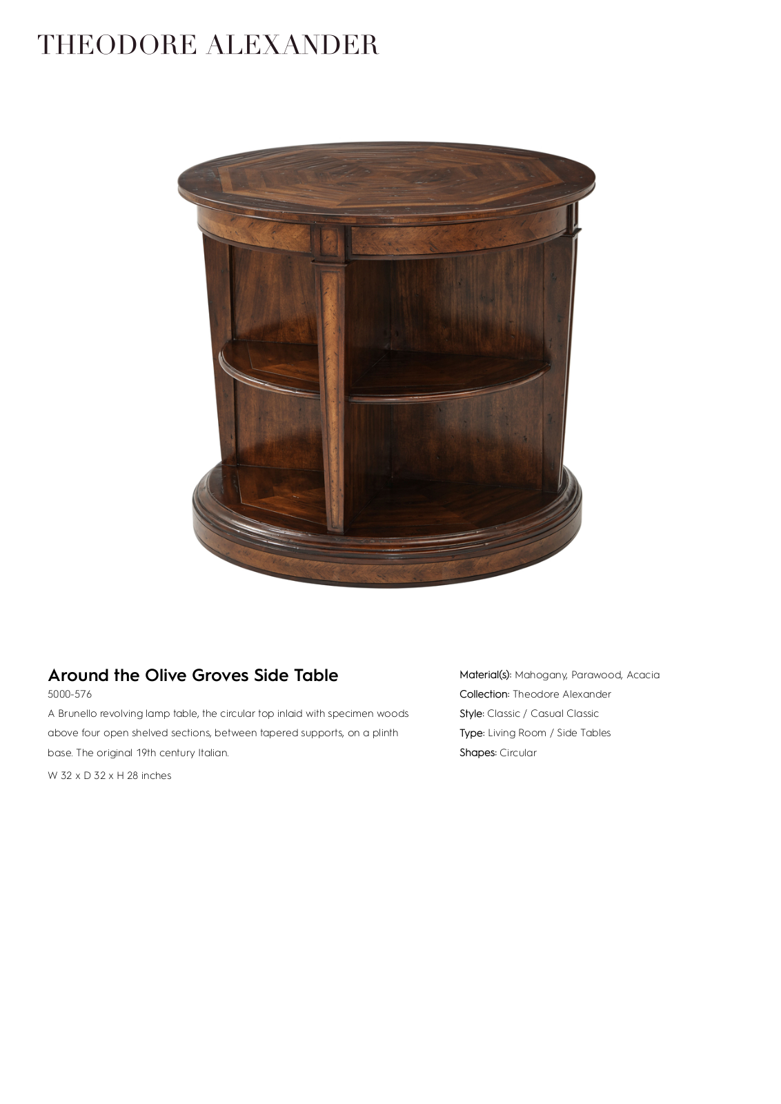 Theodore Alexander FPLJ1032 Specifications - ManualMachine.com