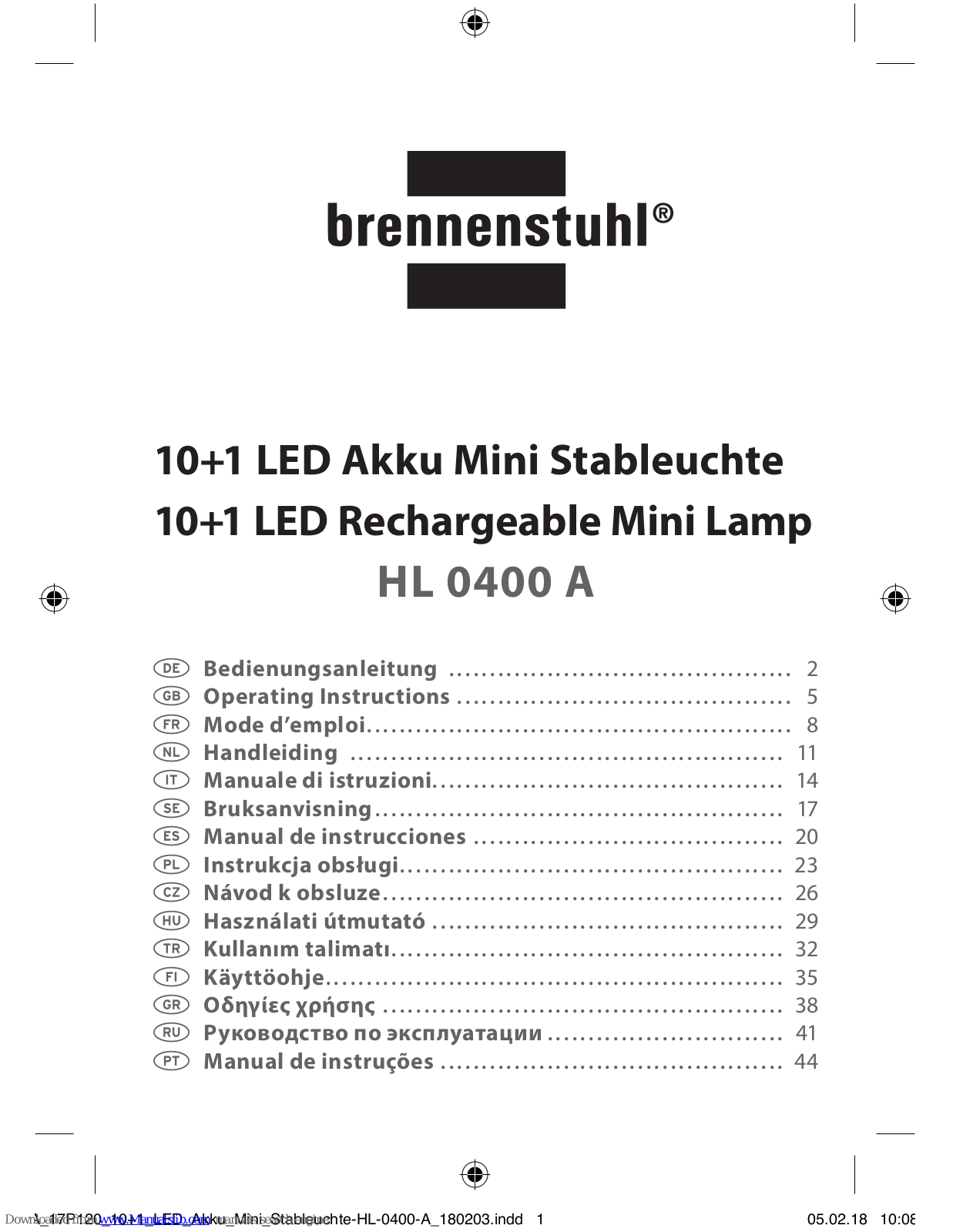 brennenstuhl HL 0400 A Operating Instructions Manual