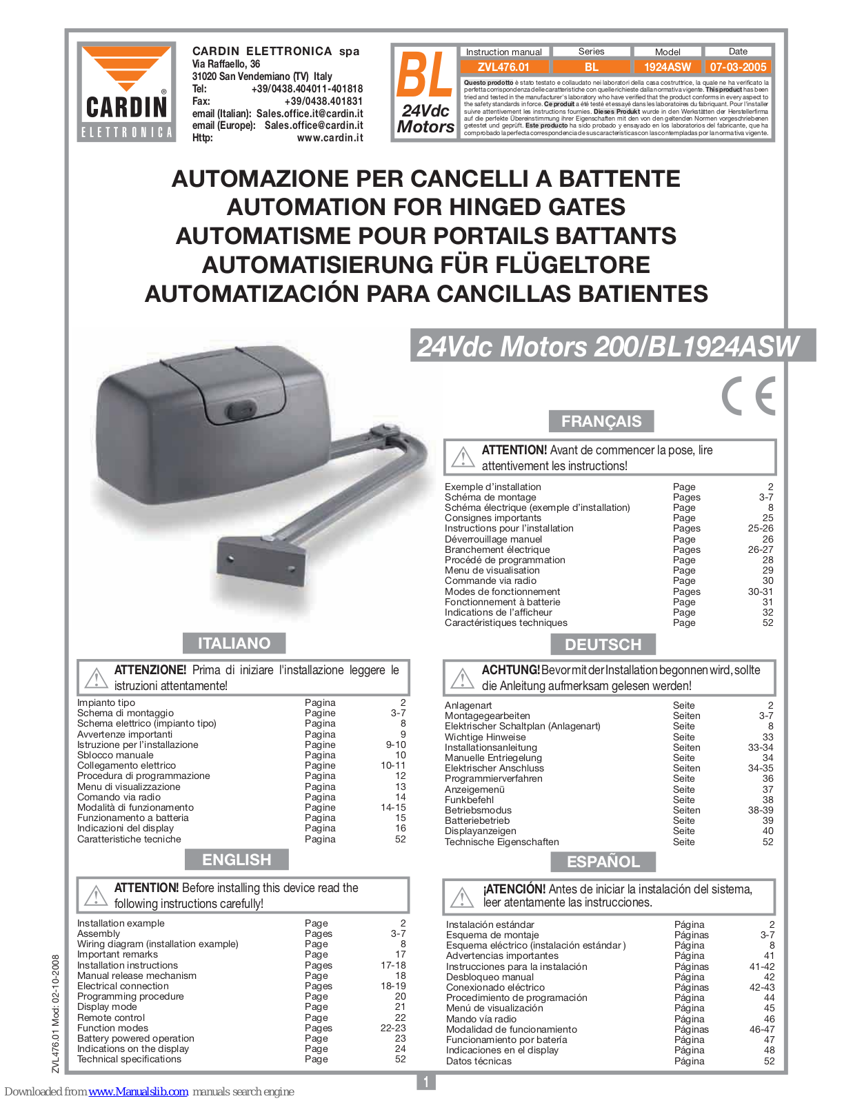 Cardin Elettronica BL1924ASW User Manual