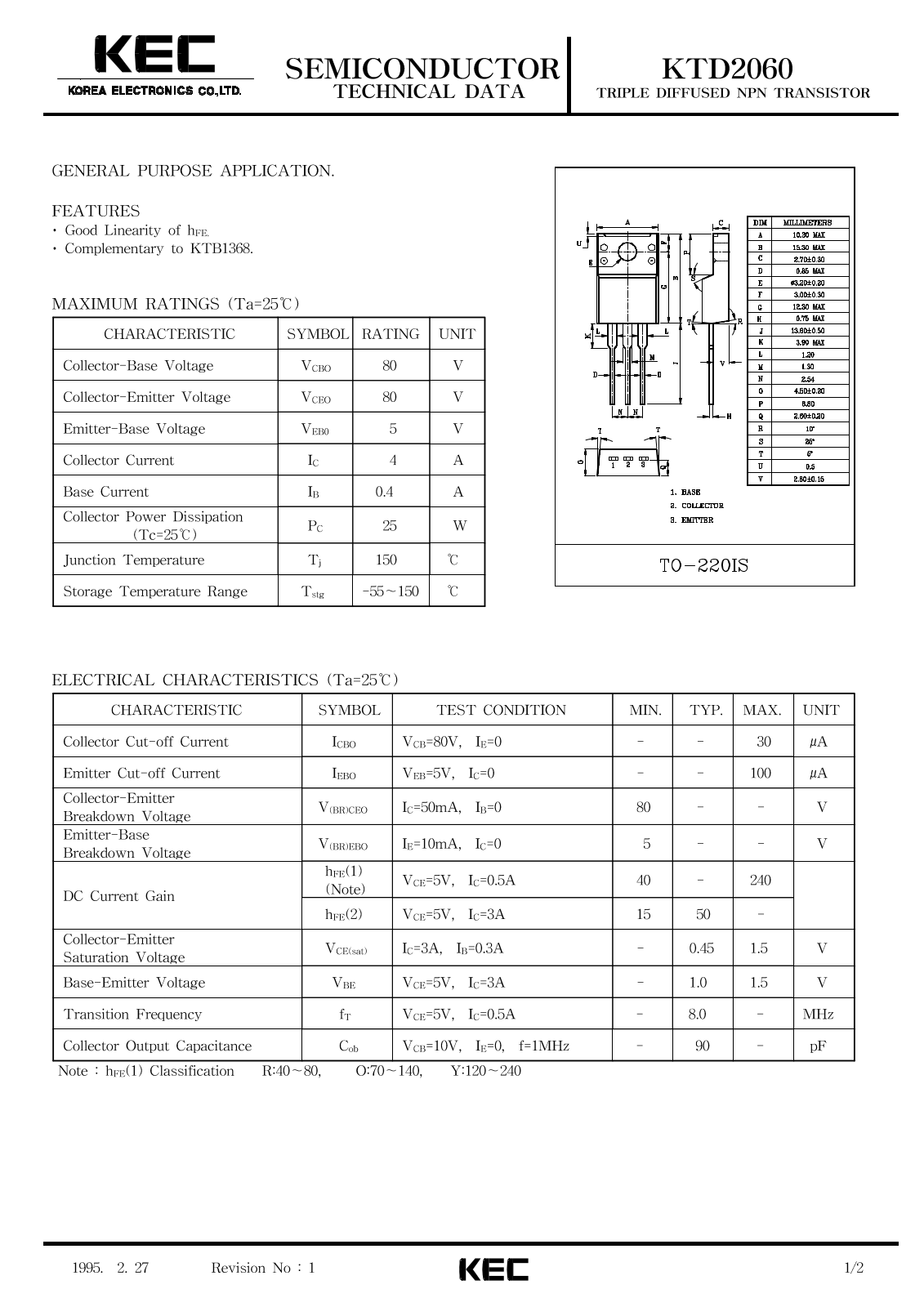 KEC KTD2060 Datasheet