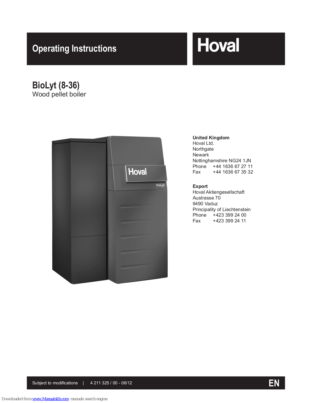 Hoval BioLyt 8, BioLyt 36 Operating Instructions Manual