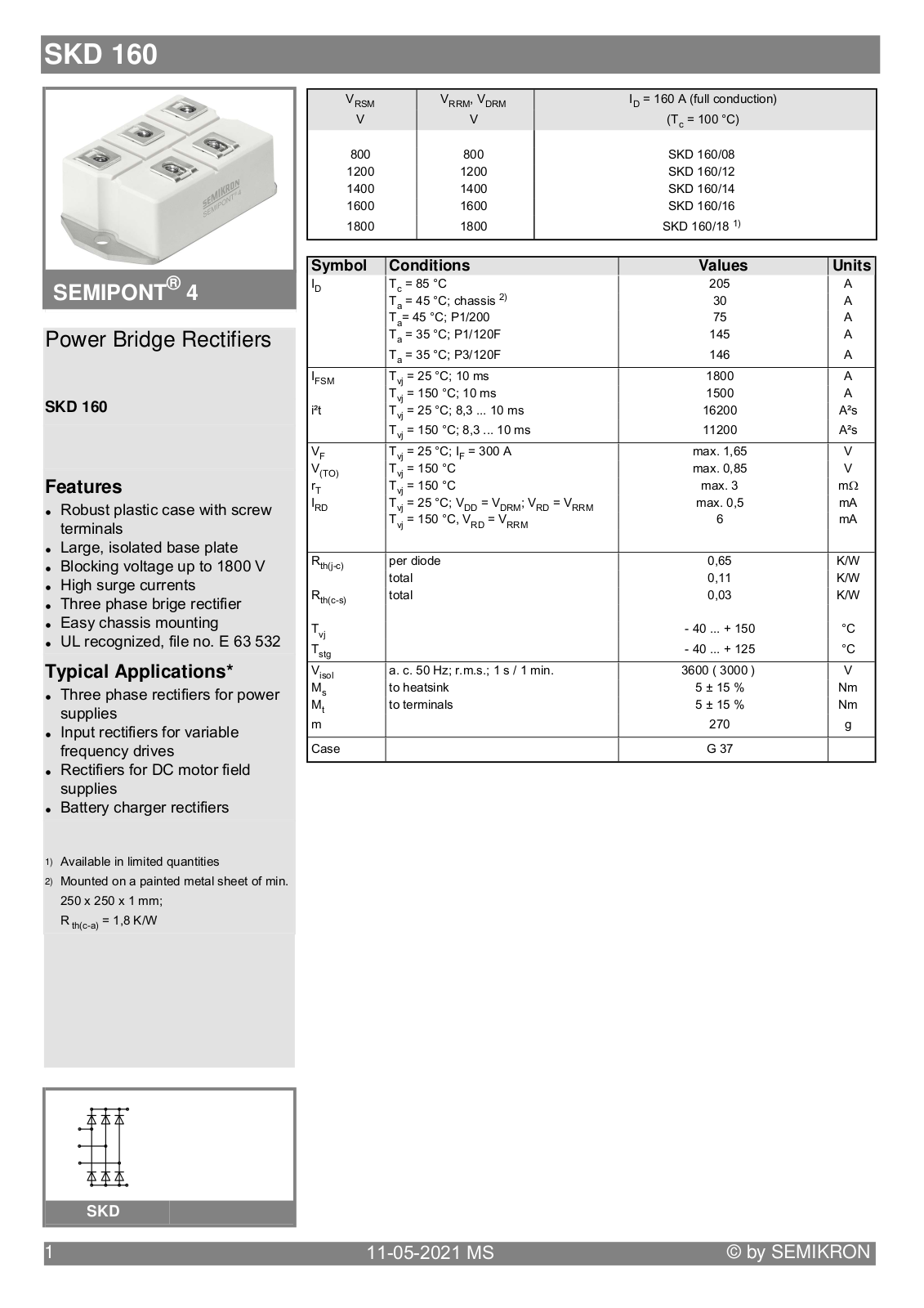 Datasheet SKD160/16 Specification - ManualMachine.com