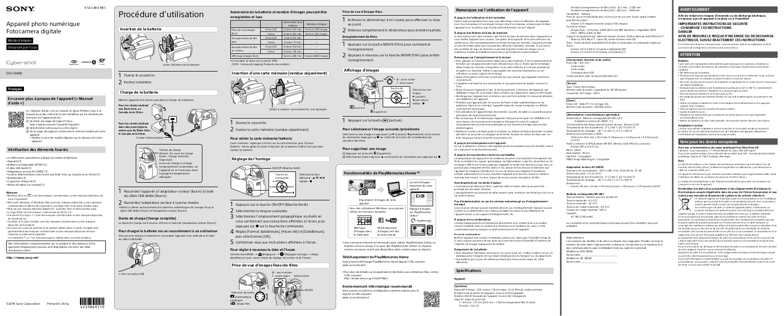 SONY DSC H400 User Manual
