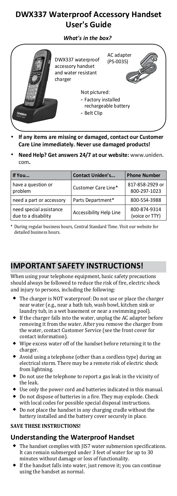 Uniden DWX337 User Manual