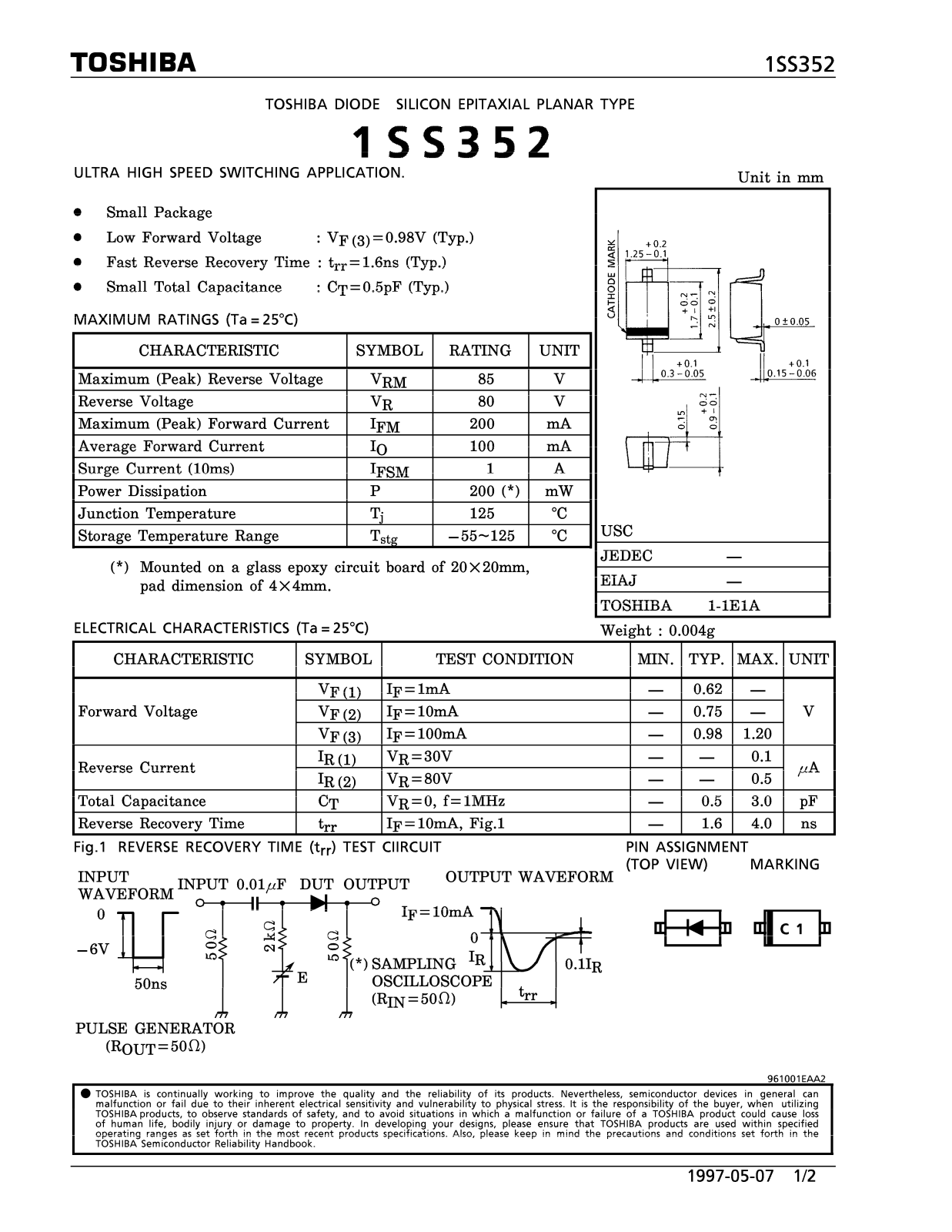 Toshiba 1SS352 Datasheet