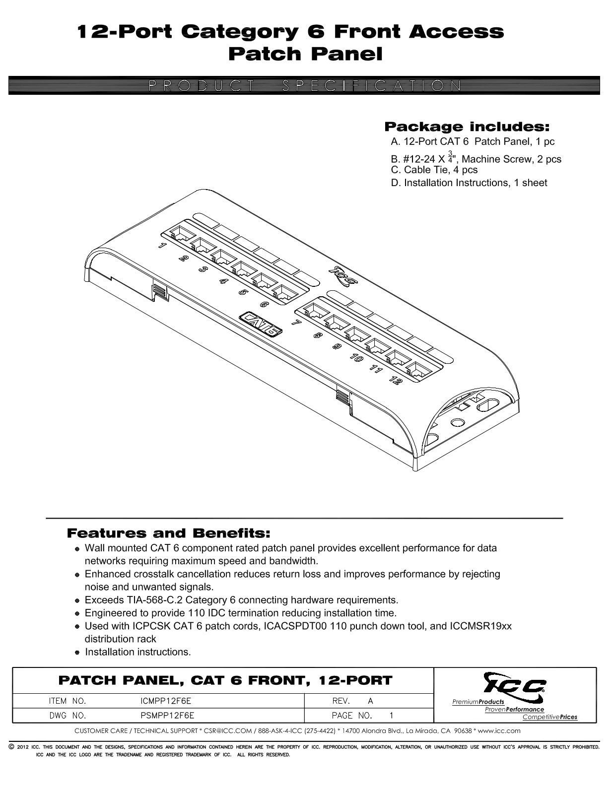 ICC ICMPP12F6E Specsheet