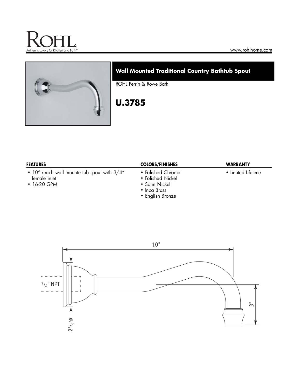 Rohl U3785PN User Manual